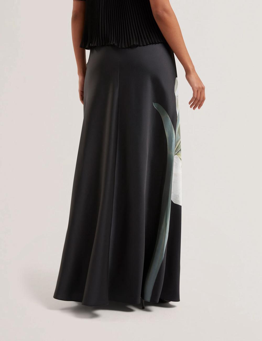 Women Ted Baker ZIONNA - Floral Print Detail Satin Maxi Skirts Black | KSA  5846-DYHOF