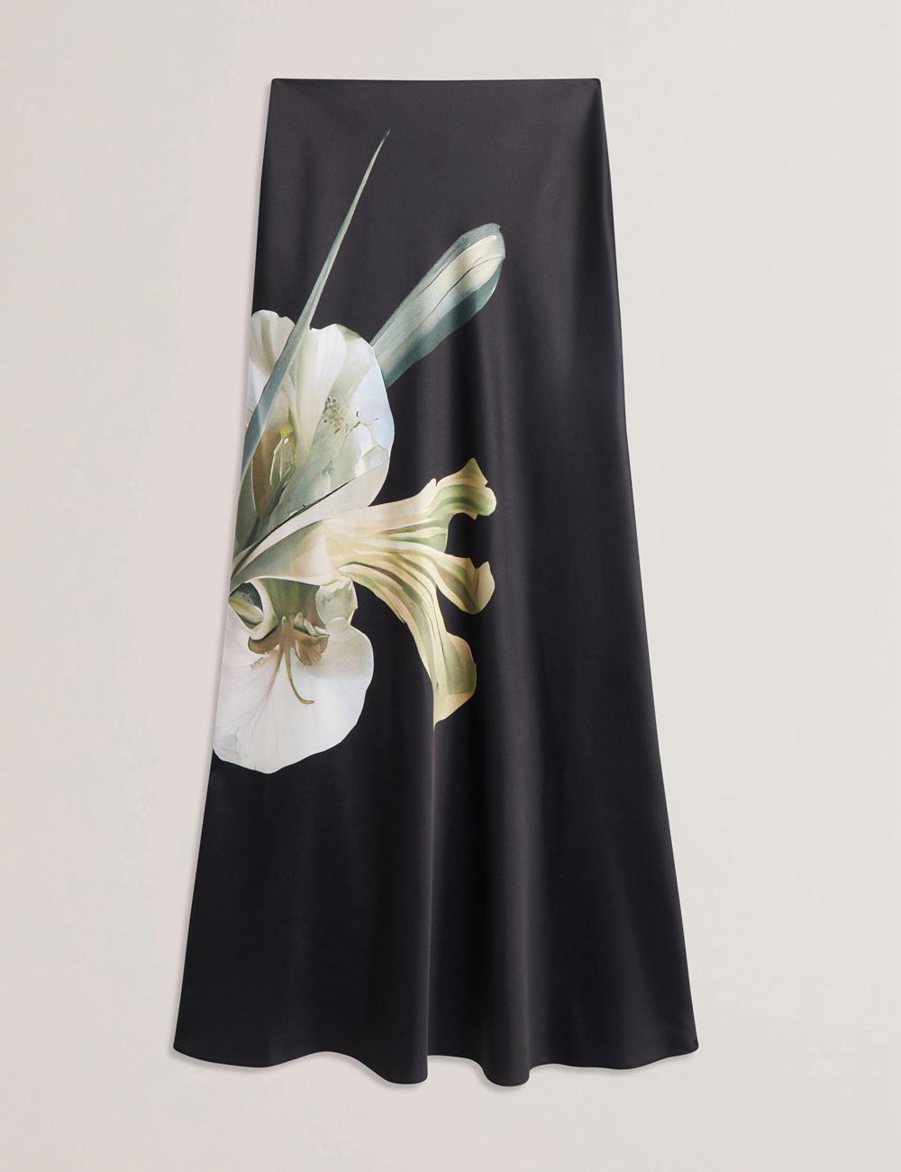 Women Ted Baker ZIONNA - Floral Print Detail Satin Maxi Skirts Black | KSA  5846-DYHOF