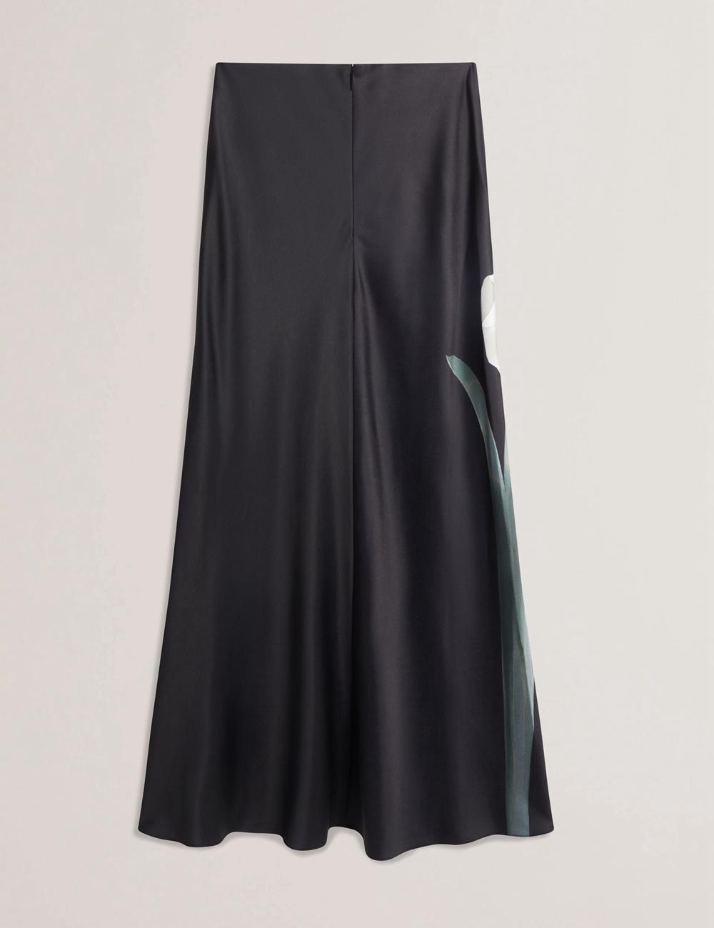 Women Ted Baker ZIONNA - Floral Print Detail Satin Maxi Skirts Black | KSA  5846-DYHOF