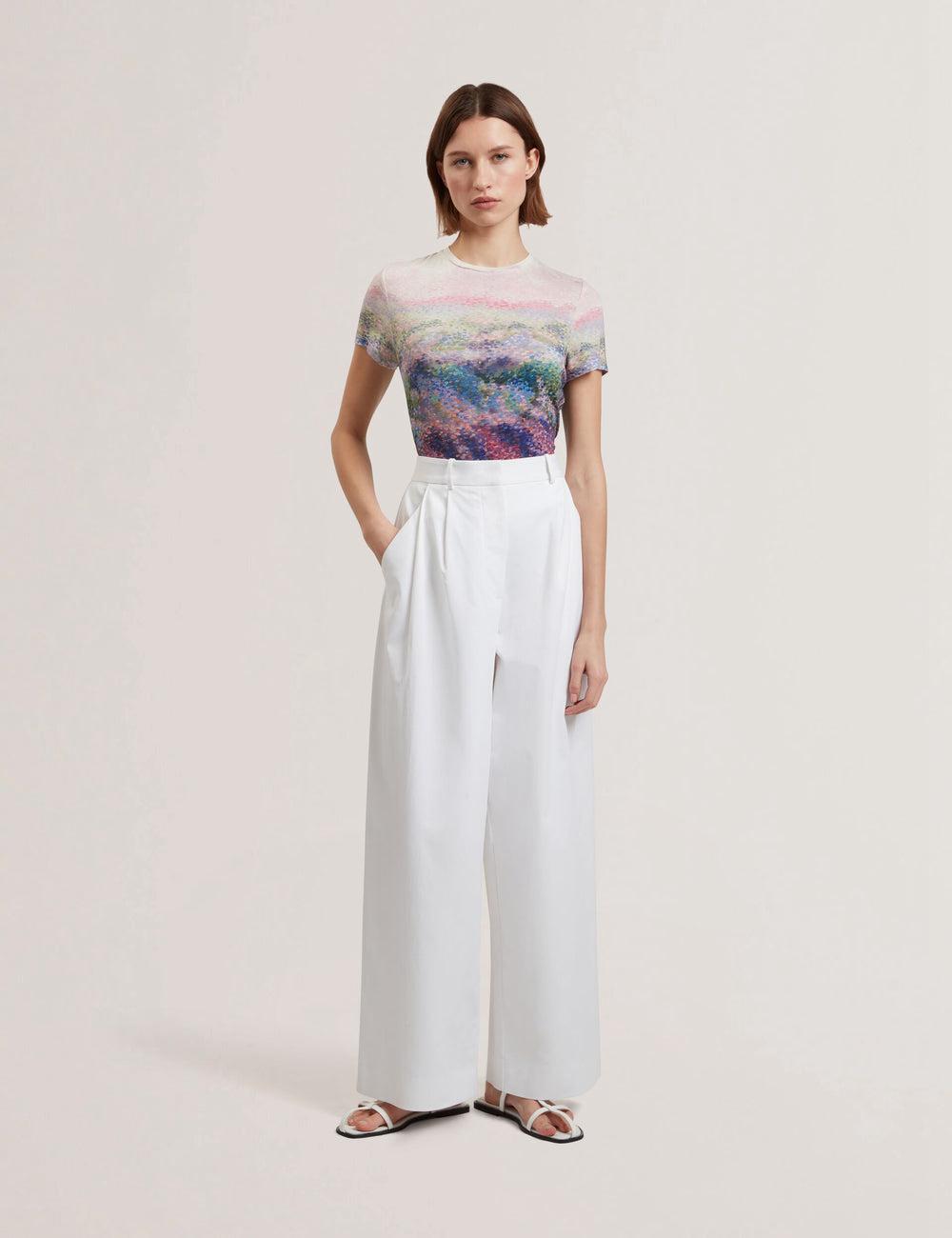 Women Ted Baker ZOZIA - Pleated High Waist Wide Leg Trousers White | KSA  3062-ZTDXR