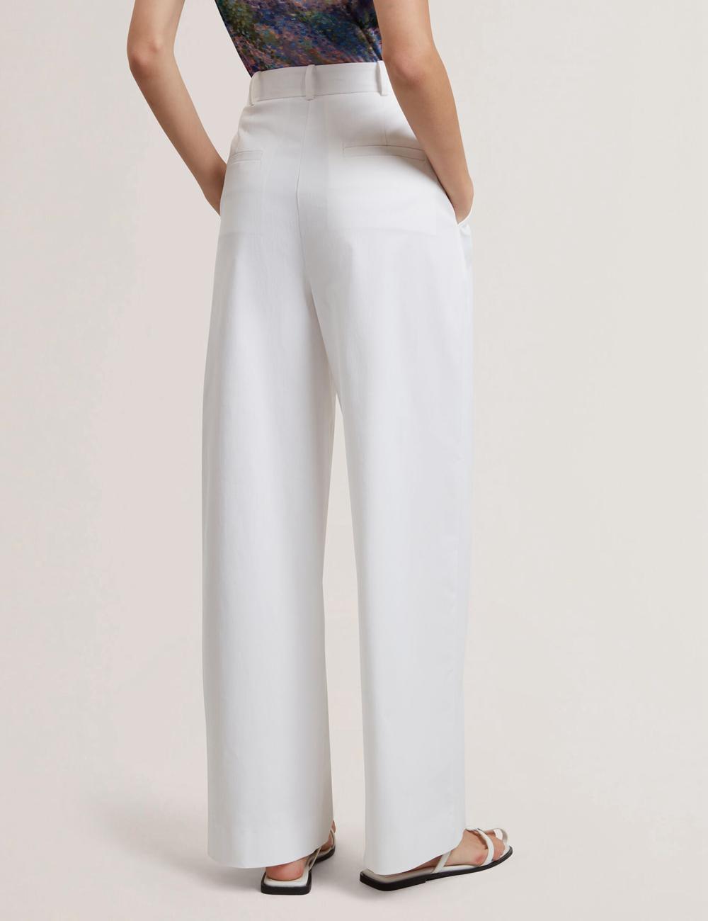 Women Ted Baker ZOZIA - Pleated High Waist Wide Leg Trousers White | KSA  3062-ZTDXR