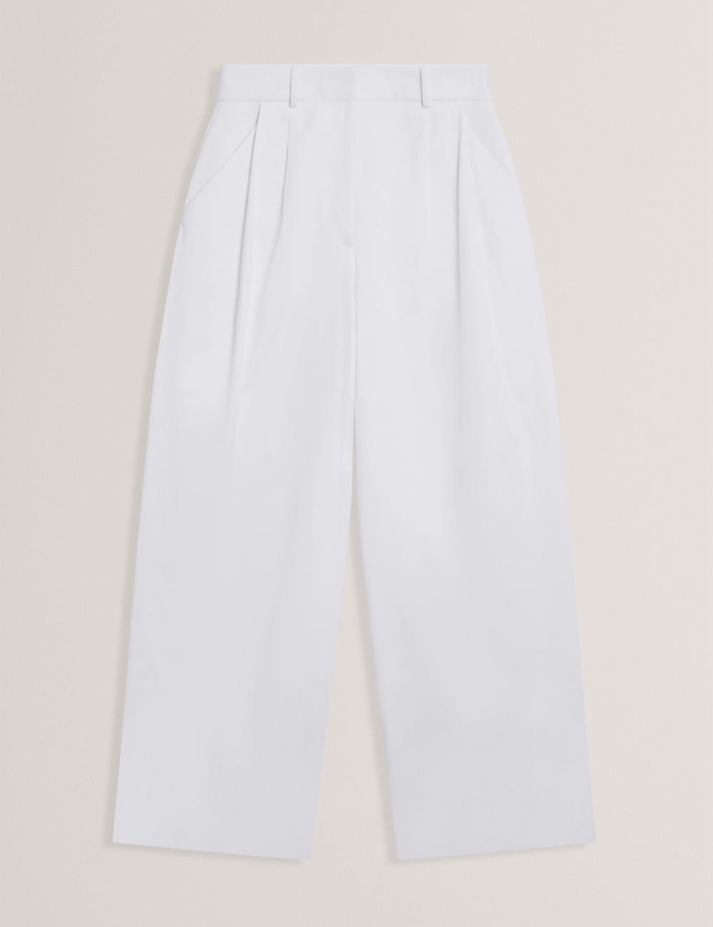 Women Ted Baker ZOZIA - Pleated High Waist Wide Leg Trousers White | KSA  3062-ZTDXR
