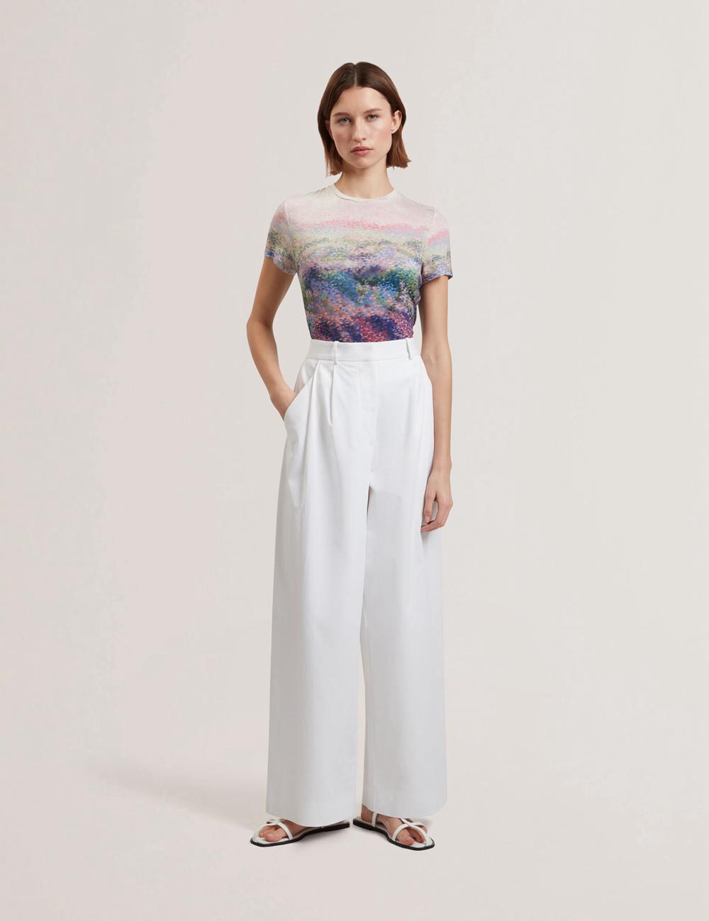 Women Ted Baker ZOZIA - Pleated High Waist Wide Leg Trousers White | KSA  3062-ZTDXR